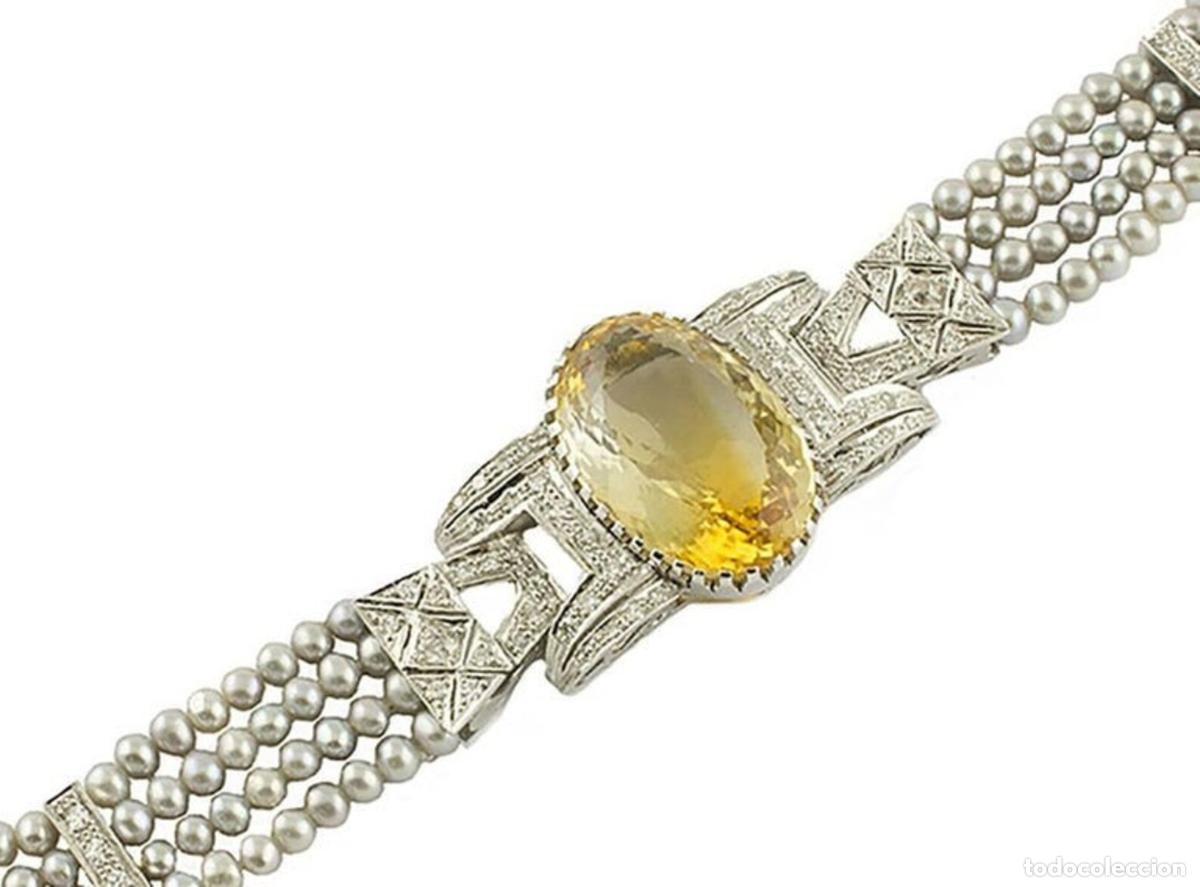 Joyeria: Pulsera de oro con topacio, diamantes y perla gris - Foto 4