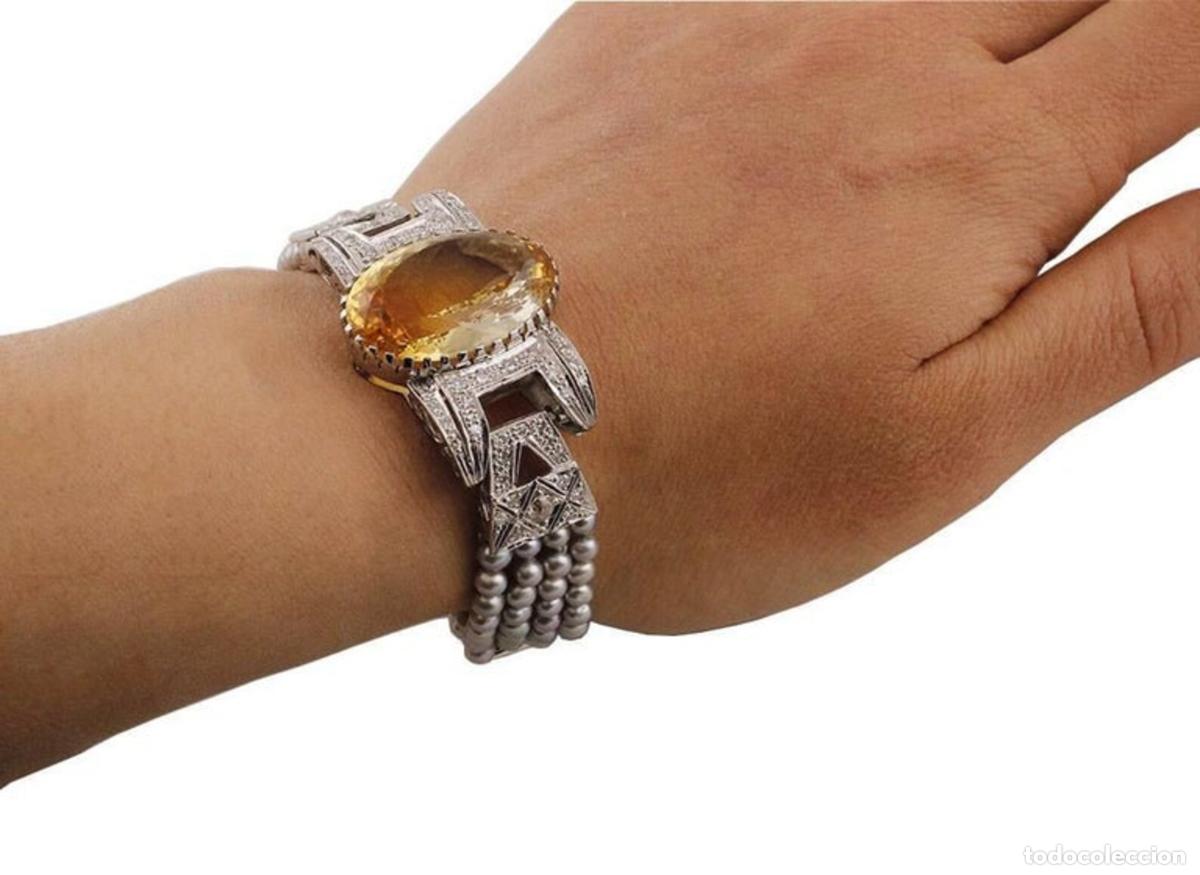 Joyeria: Pulsera de oro con topacio, diamantes y perla gris - Foto 7