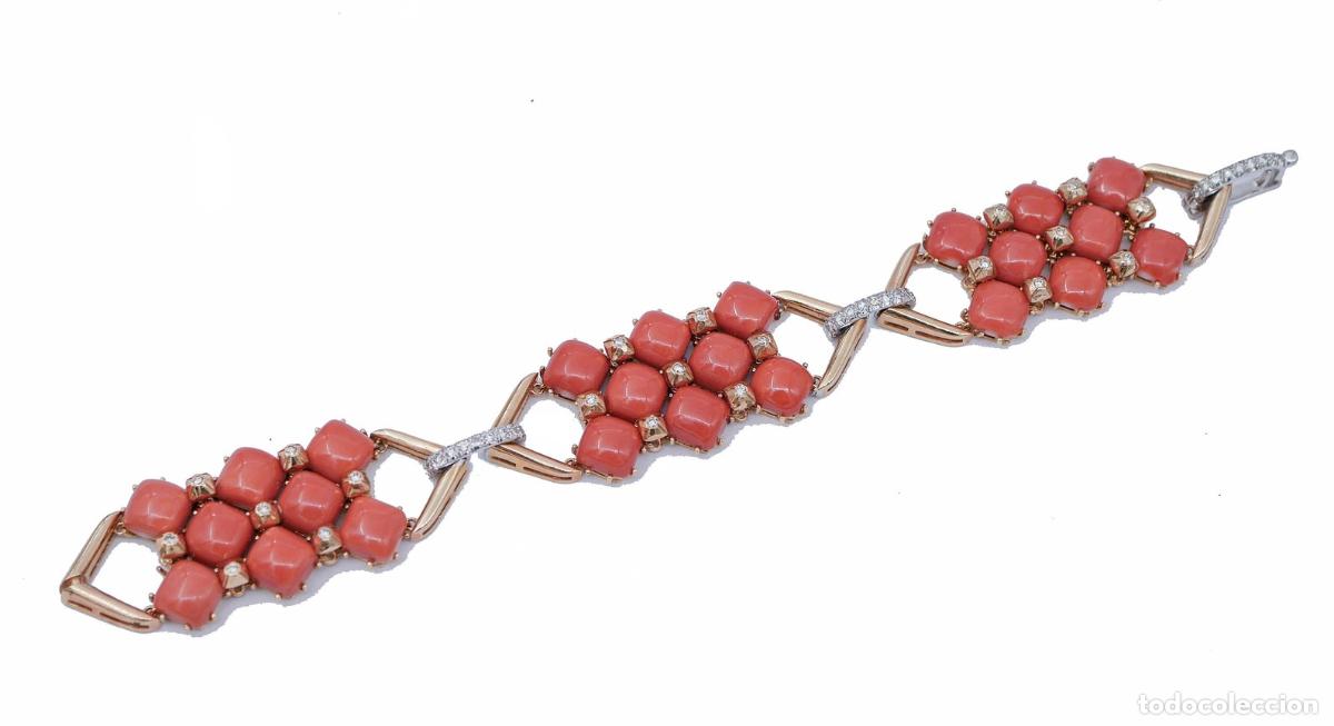 Joyeria: Pulsera de coral, diamantes, oro blanco y rosa - Foto 2