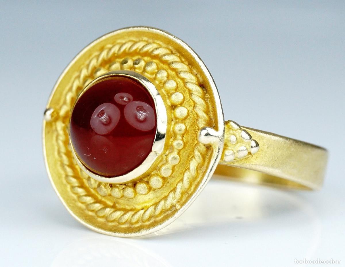 Joyeria: Anillo vintage de cornalina cabuj&oacute;n de oro - Foto 3