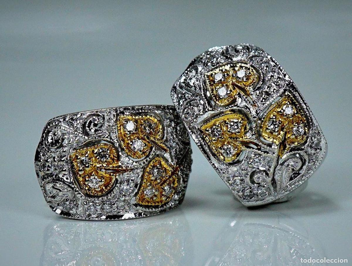 Joyeria: Pendientes de aro vintage de oro con diamantes - Foto 2