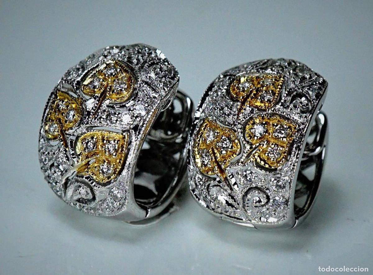 Joyeria: Pendientes de aro vintage de oro con diamantes - Foto 3
