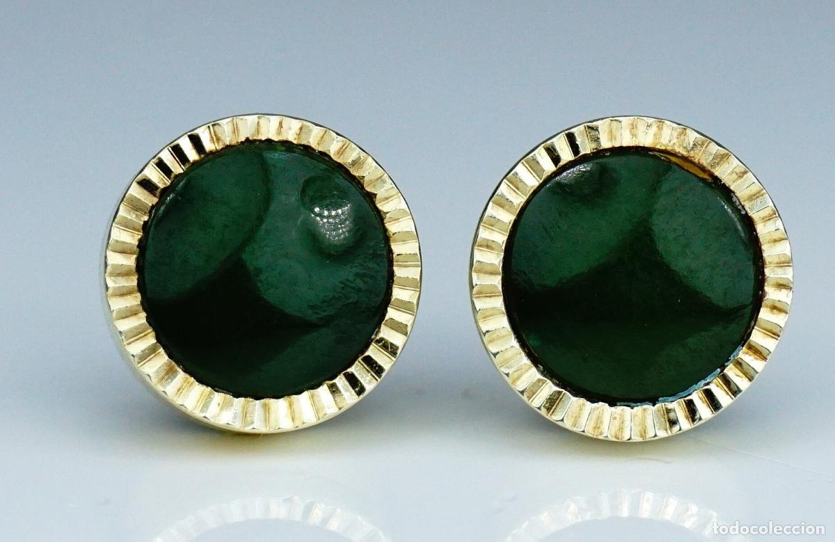 Joyeria: Pendientes vintage de nefrita en oro - Foto 5