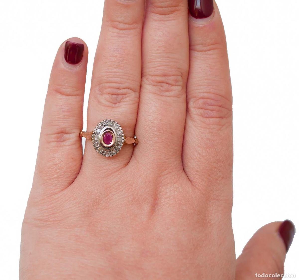Joyeria: Anillo de rub&iacute;, diamantes, oro rosa y plata - Foto 4