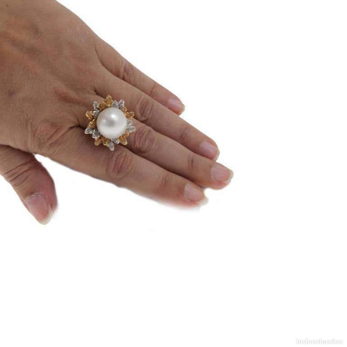 Joyeria: Anillo de oro amarillo y oro blanco con perla y diamantes - Foto 2