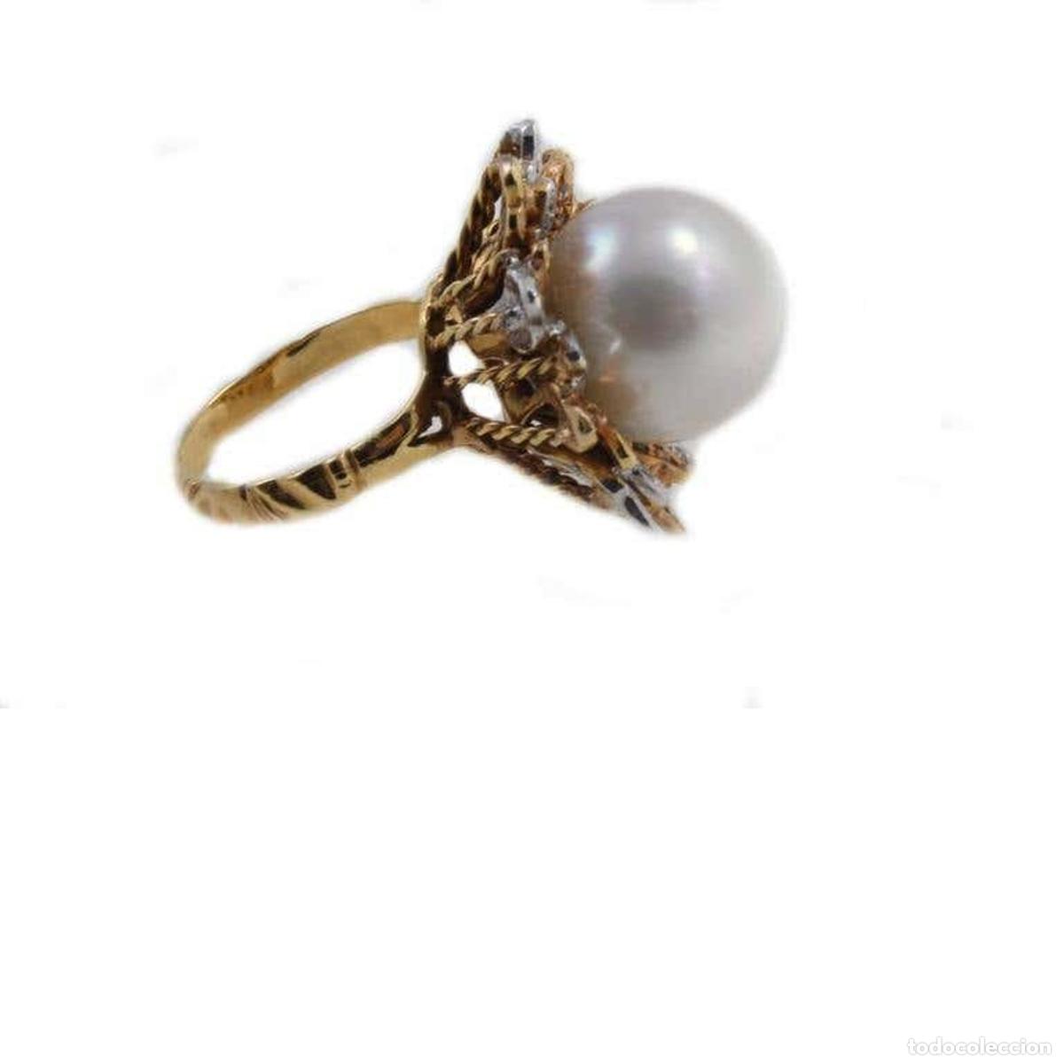 Joyeria: Anillo de oro amarillo y oro blanco con perla y diamantes - Foto 3