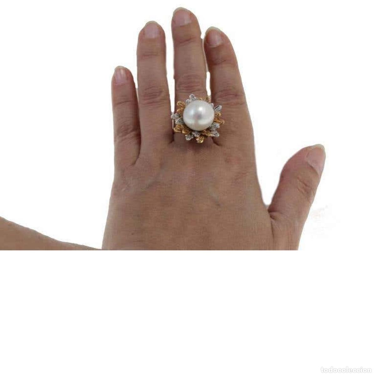 Joyeria: Anillo de oro amarillo y oro blanco con perla y diamantes - Foto 4