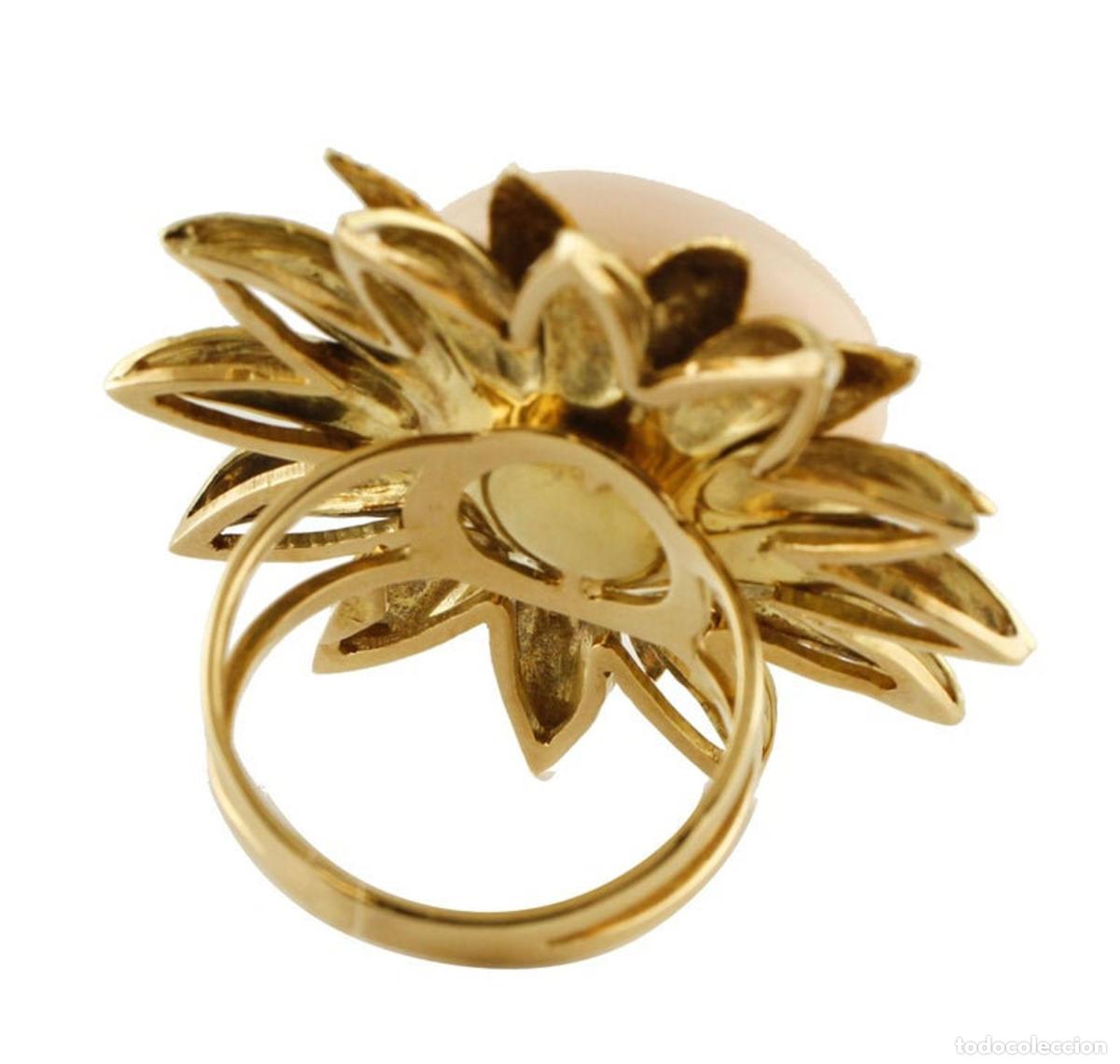 Joyeria: Anillo de moda con forma de flor de oro amarillo y bot&oacute;n de coral rosa - Foto 6