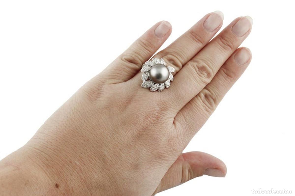Joyeria: Anillo de oro blanco con diamantes blancos y perlas grises - Foto 4
