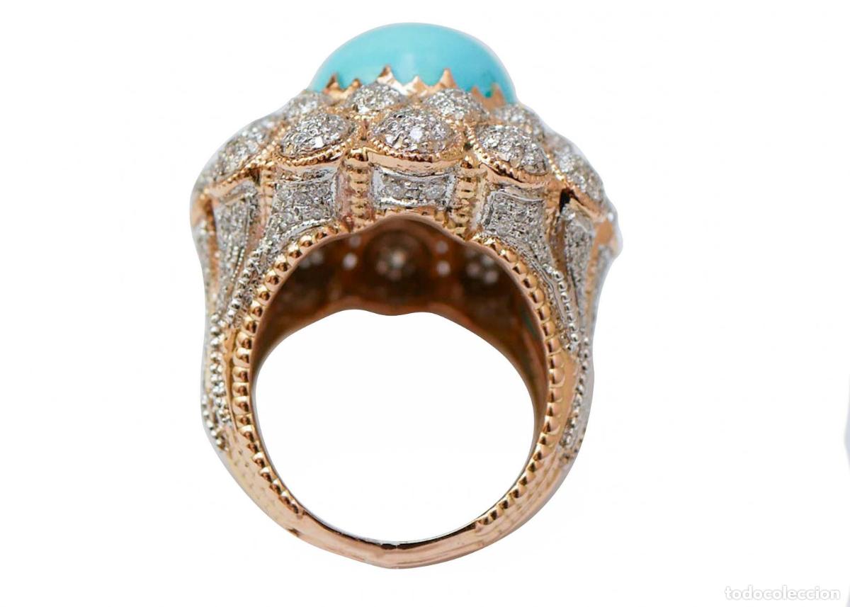 Joyeria: Anillo de turquesa, diamantes y oro rosa - Foto 2