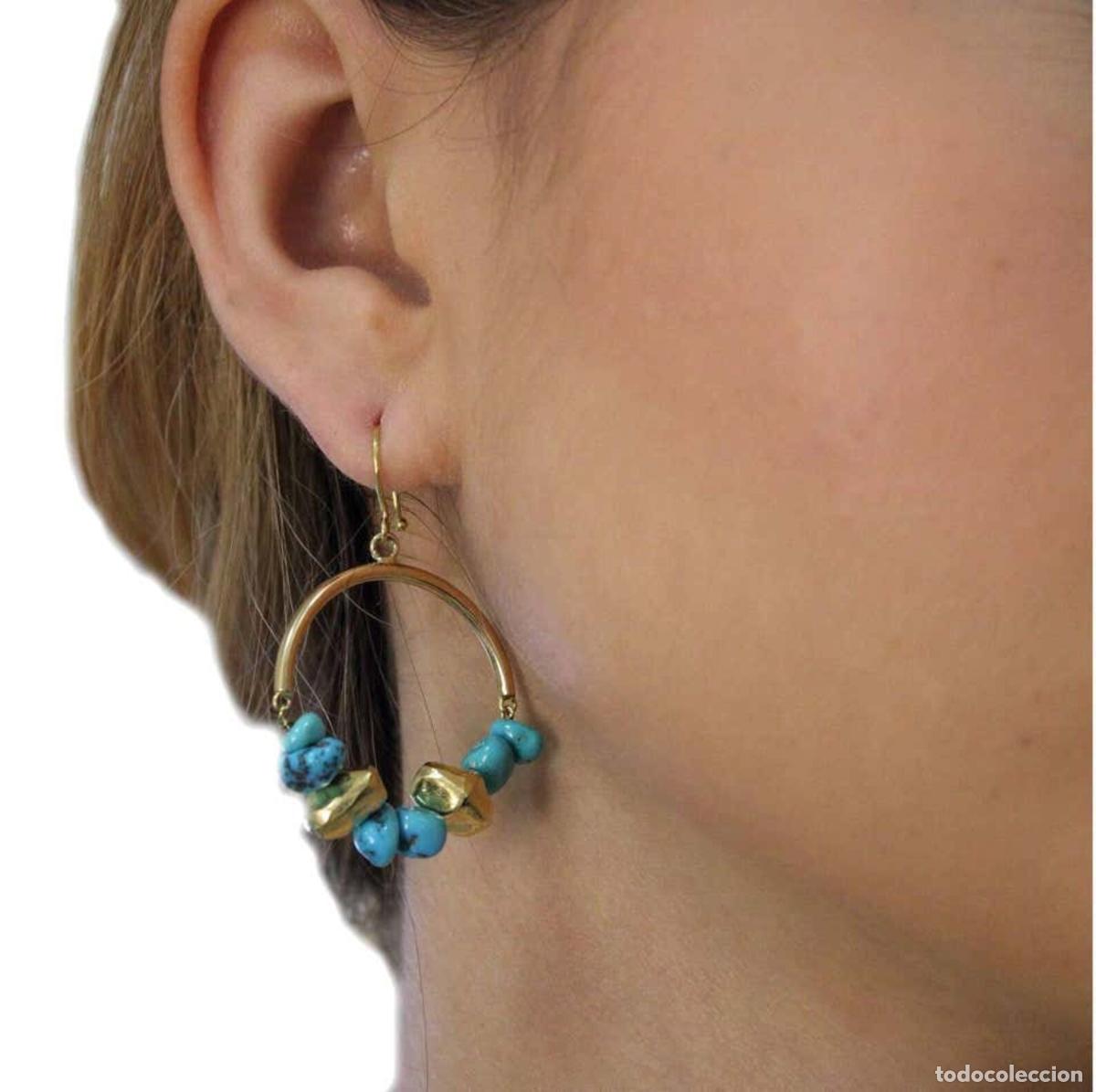 Joyeria: Pendientes de aro dorados con matriz turquesa - Foto 3