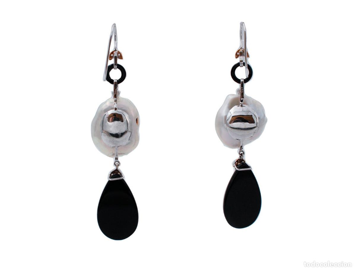 Joyeria: Pendientes colgantes con gotas de &oacute;nix y perlas barrocas - Foto 4