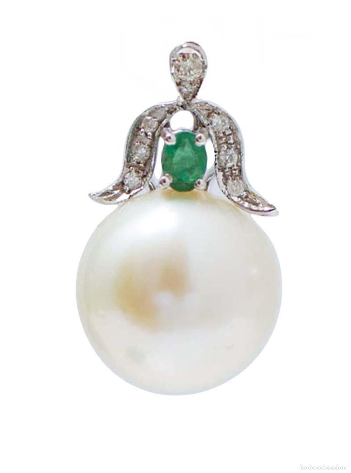 Joyeria: Pendientes de perlas, esmeraldas y diamantes en oro blanco - Foto 3