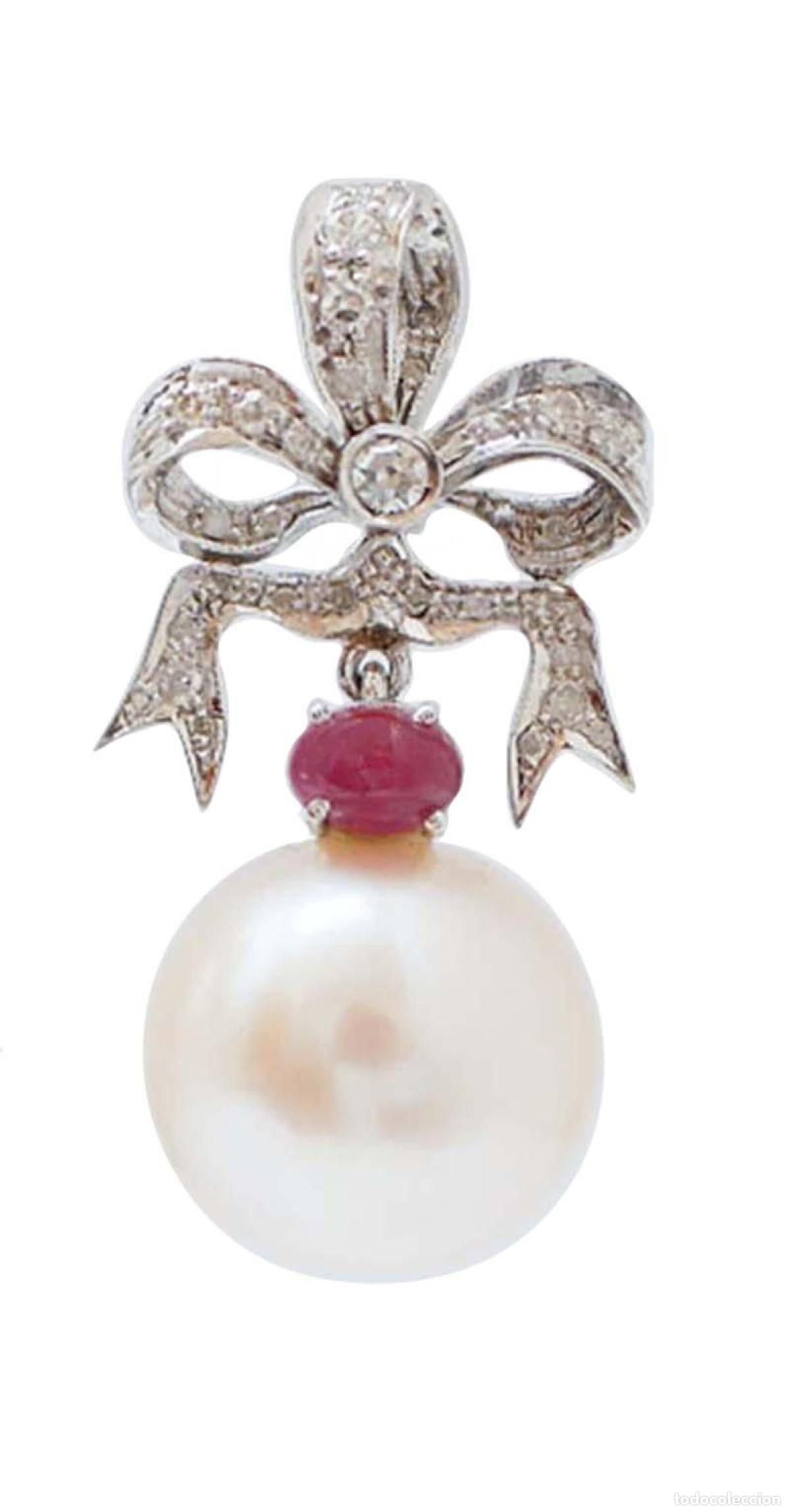 Joyeria: Pendientes de perlas, rub&iacute;es, diamantes y oro blanco - Foto 5