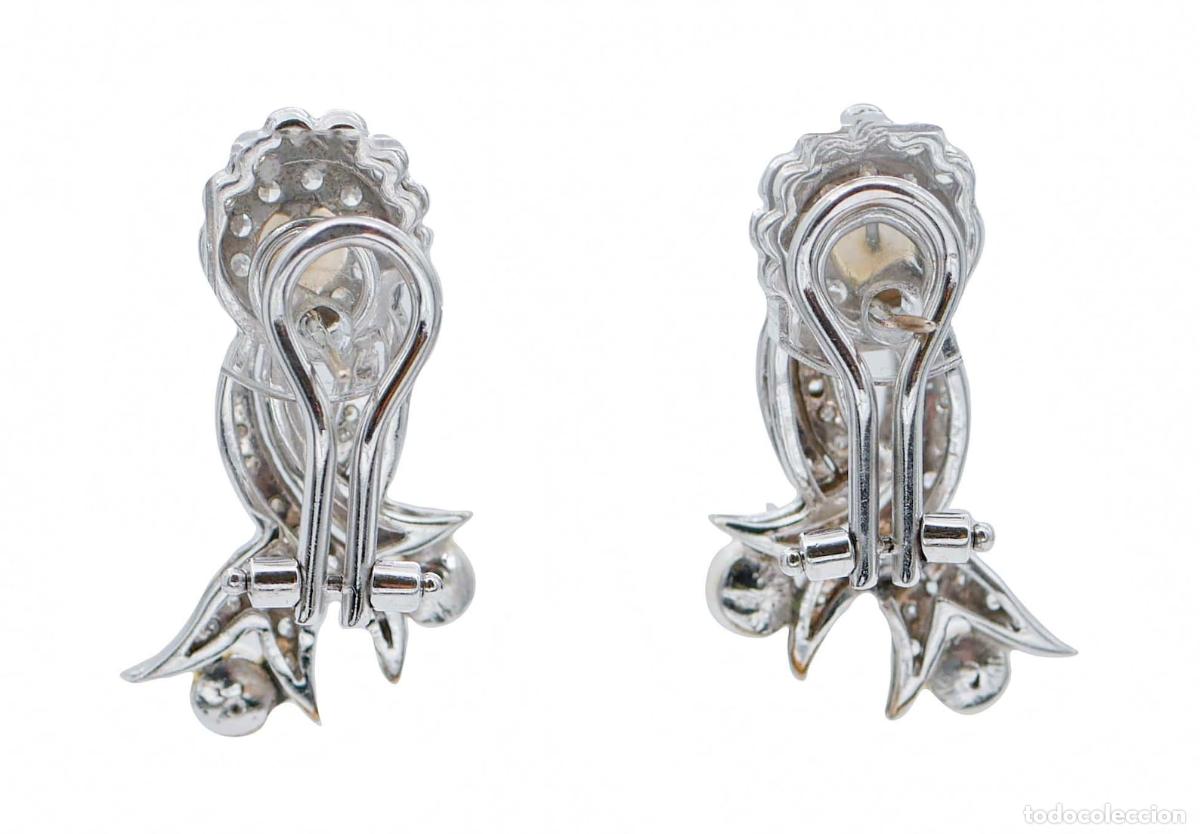 Joyeria: Pendientes de oro blanco con perla y diamantes - Foto 2