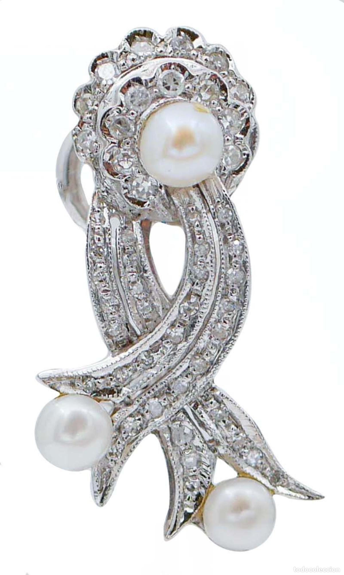 Joyeria: Pendientes de oro blanco con perla y diamantes - Foto 4