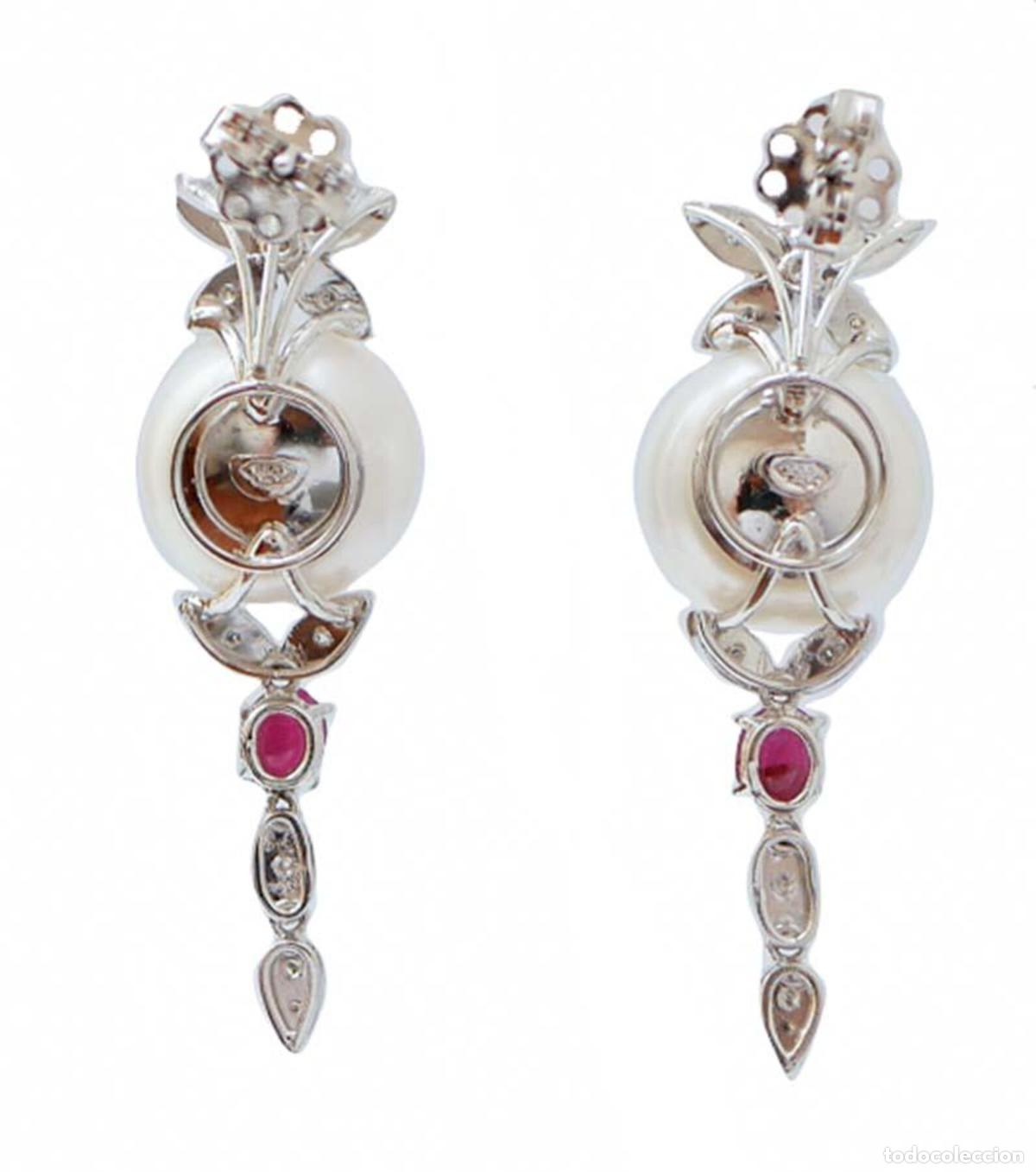 Joyeria: Pendientes de platino con perlas, rub&iacute;es y diamantes - Foto 2