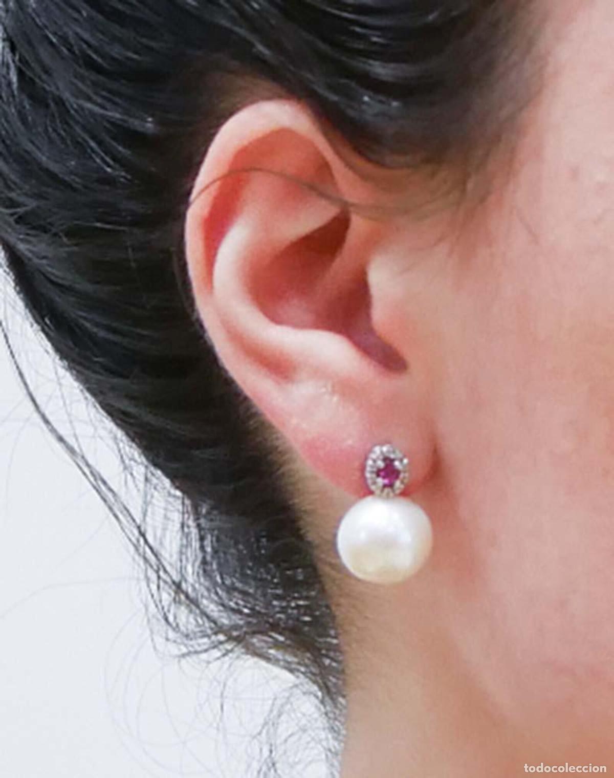 Joyeria: Pendientes de perlas, rub&iacute;es, diamantes y oro blanco - Foto 4