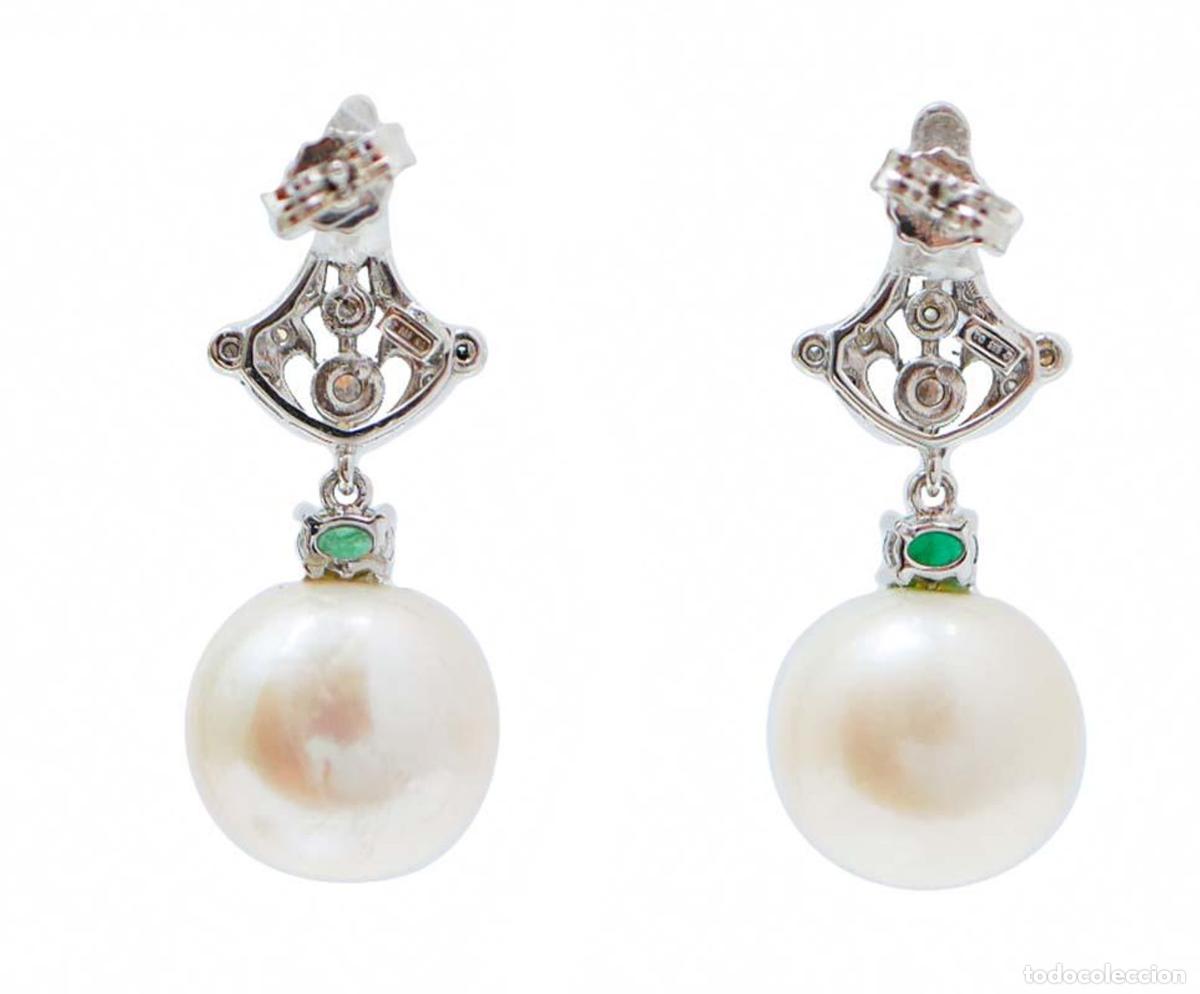 Joyeria: Pendientes de perlas, diamantes, esmeraldas y oro blanco - Foto 2
