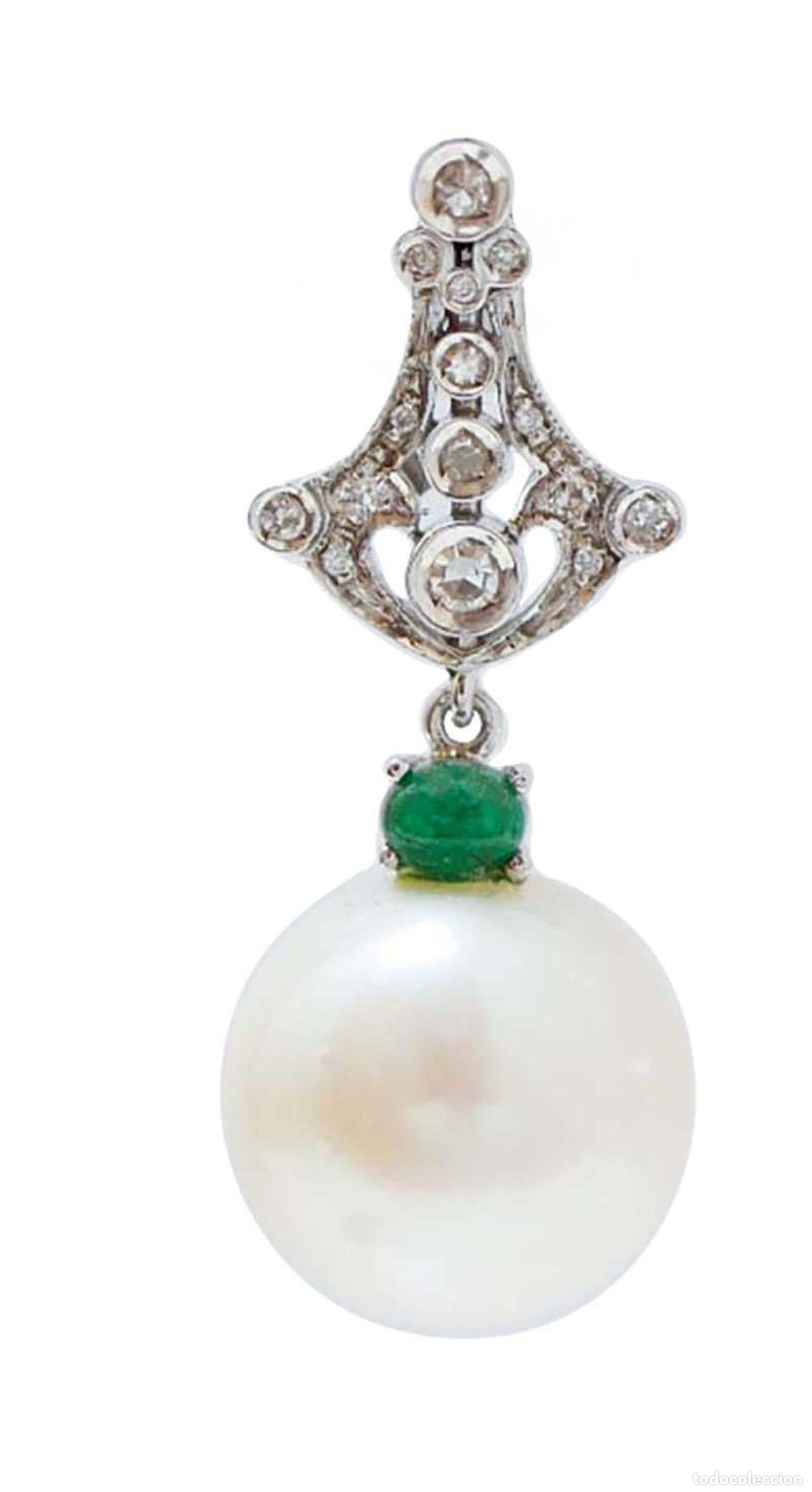 Joyeria: Pendientes de perlas, diamantes, esmeraldas y oro blanco - Foto 5