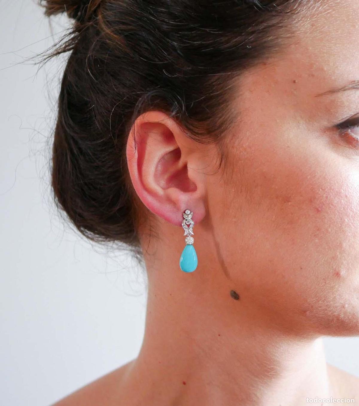 Joyeria: Pendientes de turquesa, diamantes y oro blanco - Foto 4