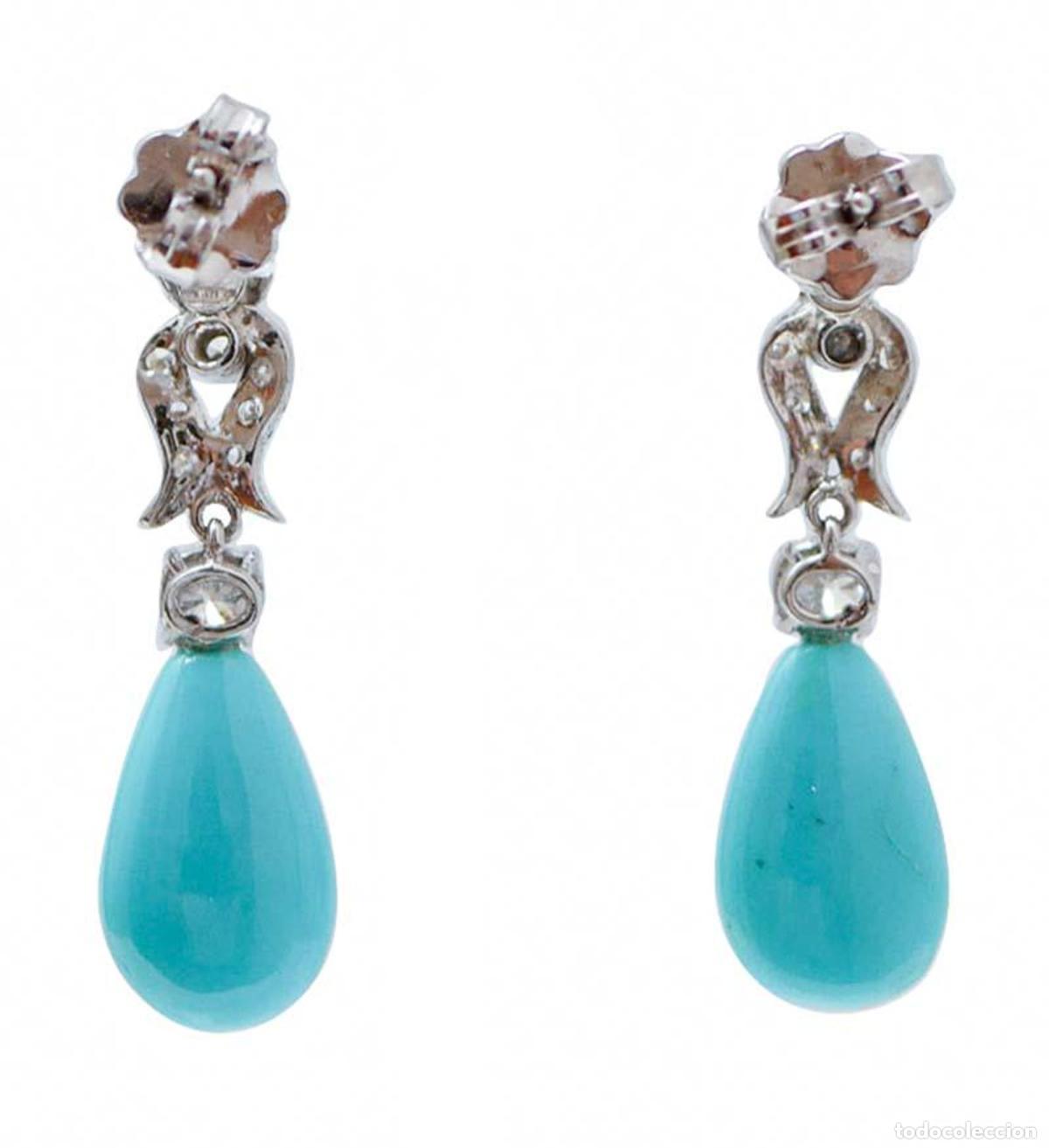 Joyeria: Pendientes de turquesa, diamantes y oro blanco - Foto 5