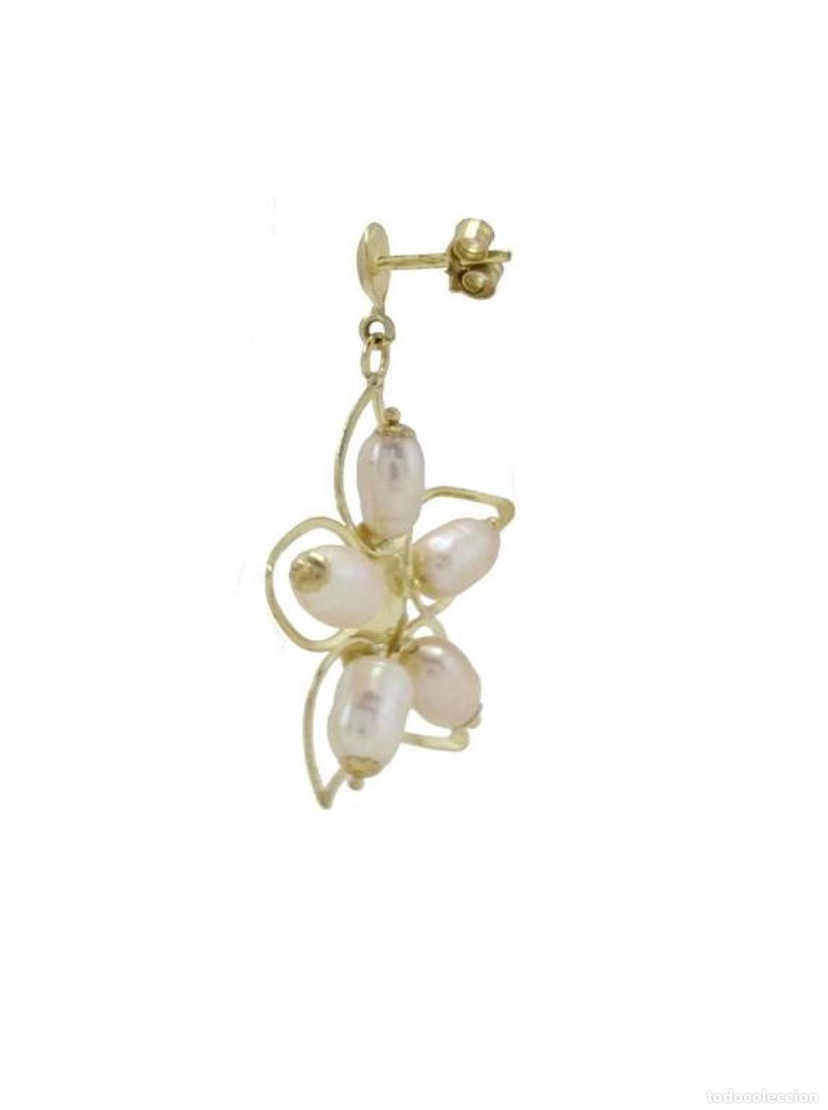 Joyeria: Pendientes colgantes de perla dorada - Foto 3