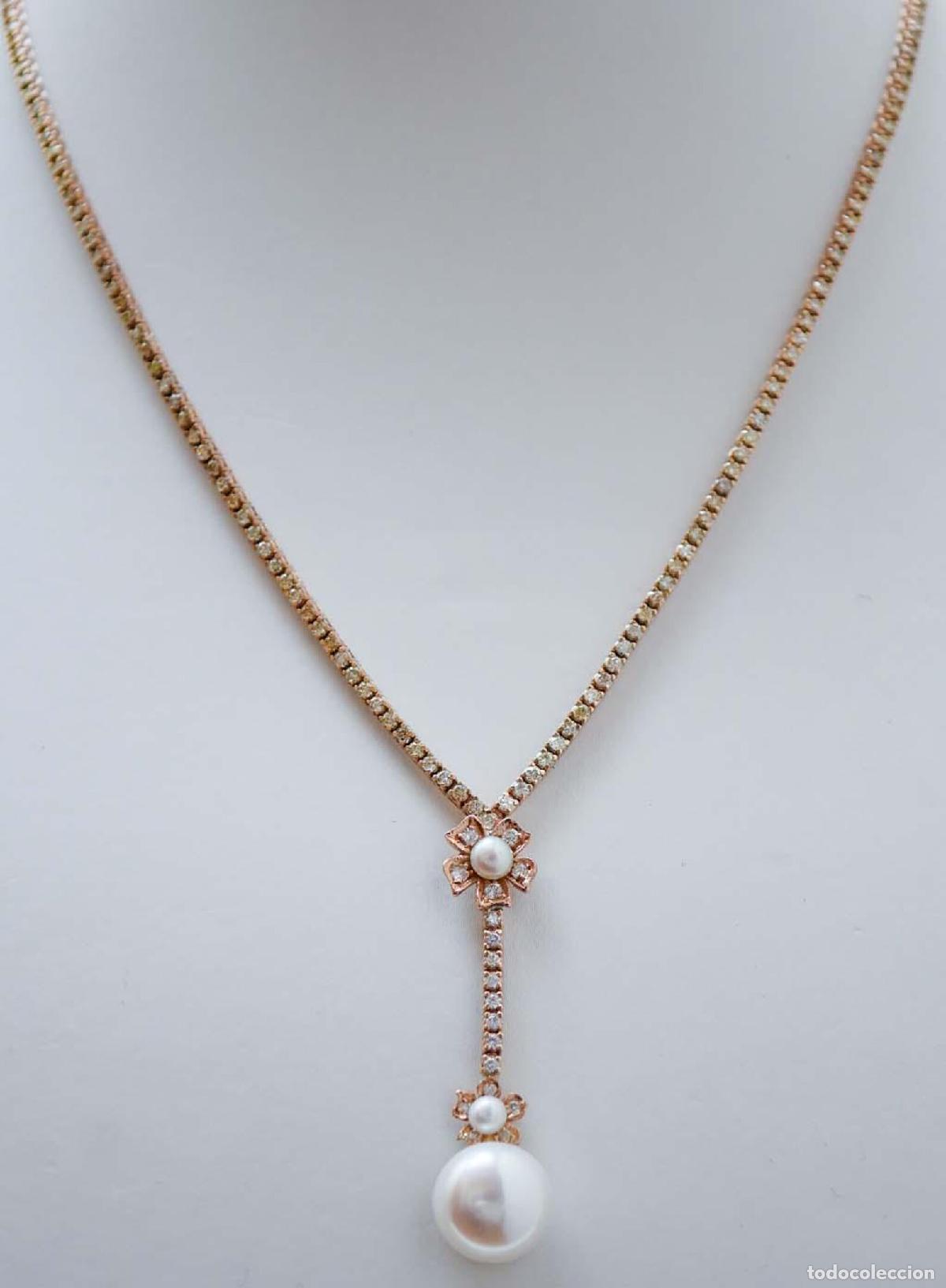 Joyeria: Collar de tenis de perlas, diamantes y oro rosa - Foto 5