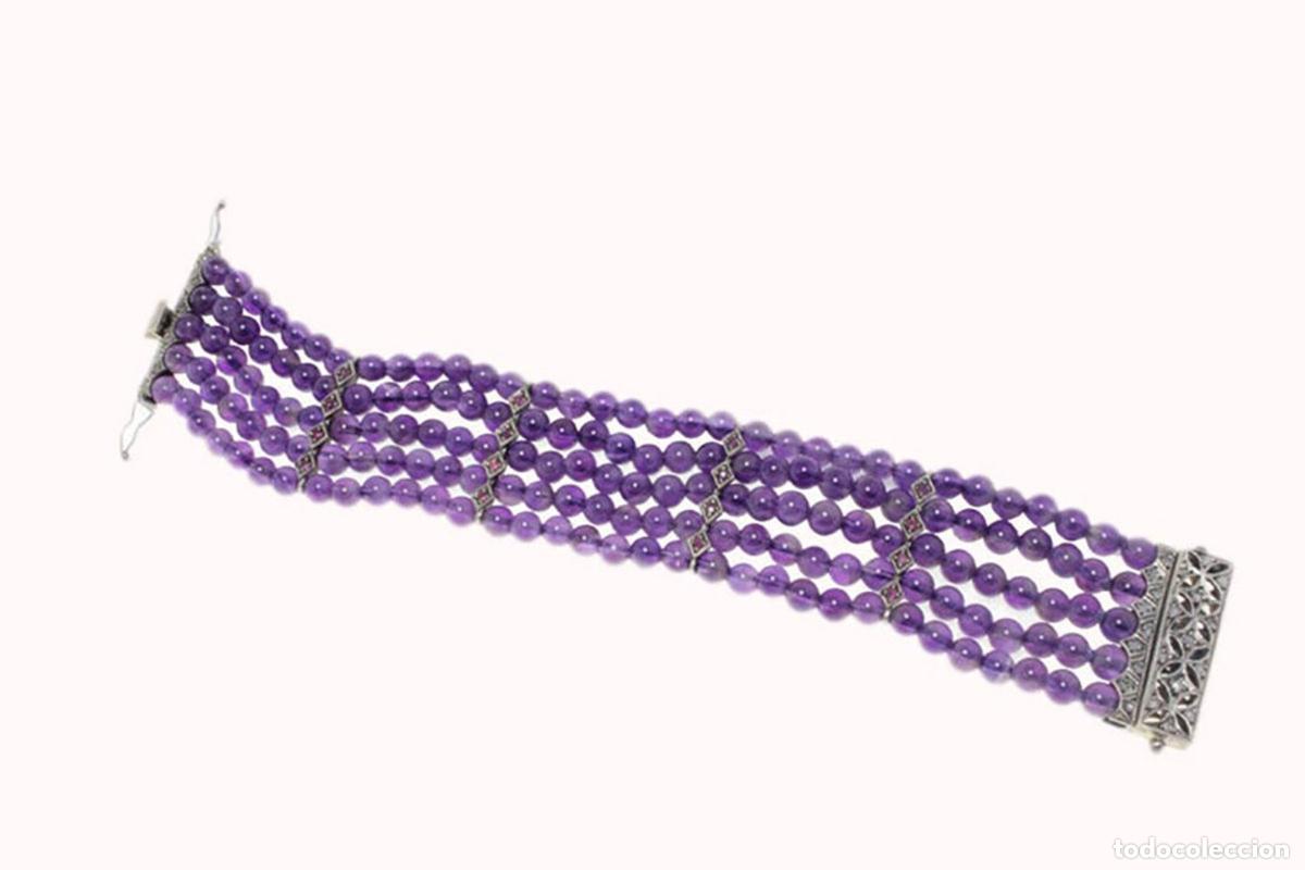Joyeria: Pulsera de cuentas de amatista, diamantes, rub&iacute;es y oro - Foto 4
