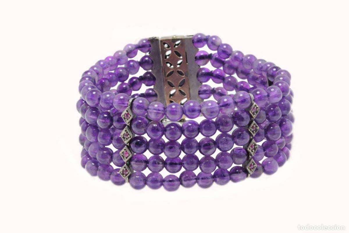 Joyeria: Pulsera de cuentas de amatista, diamantes, rub&iacute;es y oro - Foto 5
