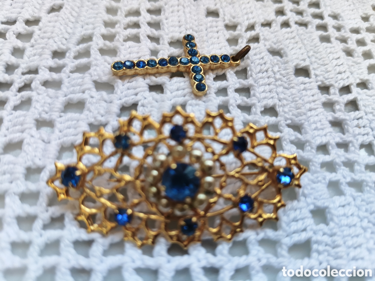 Joyeria: Cruz y broche con s&iacute;mil zafiros - Foto 1
