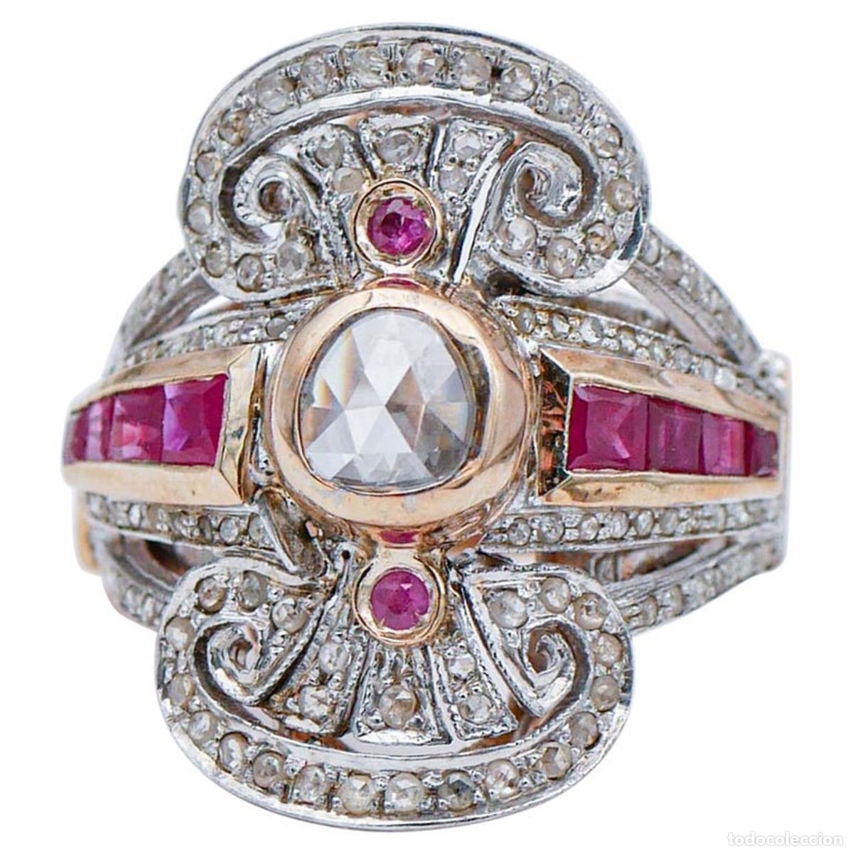 Joyeria: Anillo de rub&iacute;es, diamantes, oro rosa y plata - Foto 1