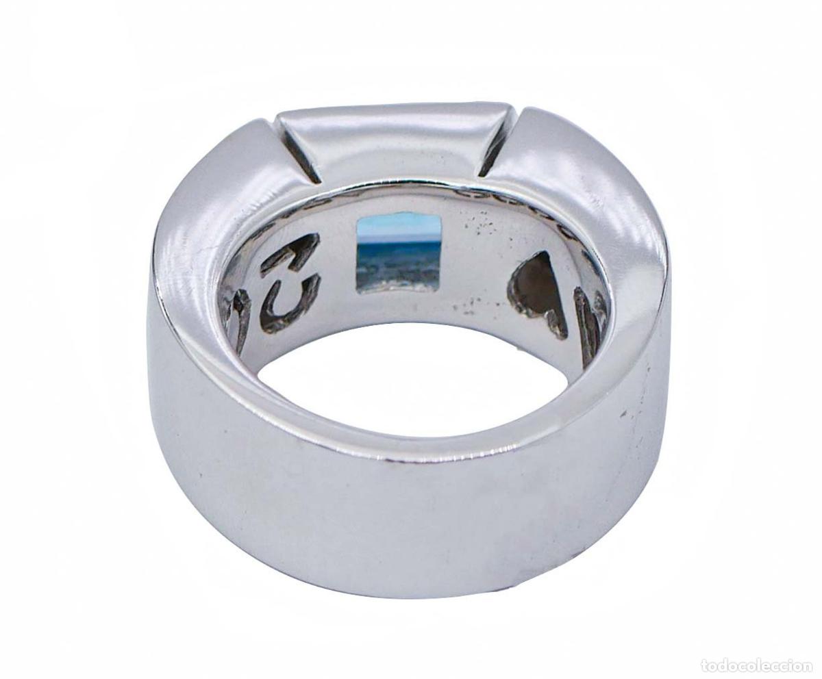 Joyeria: Anillo de oro blanco de 18 quilates con topacio azul - Foto 6