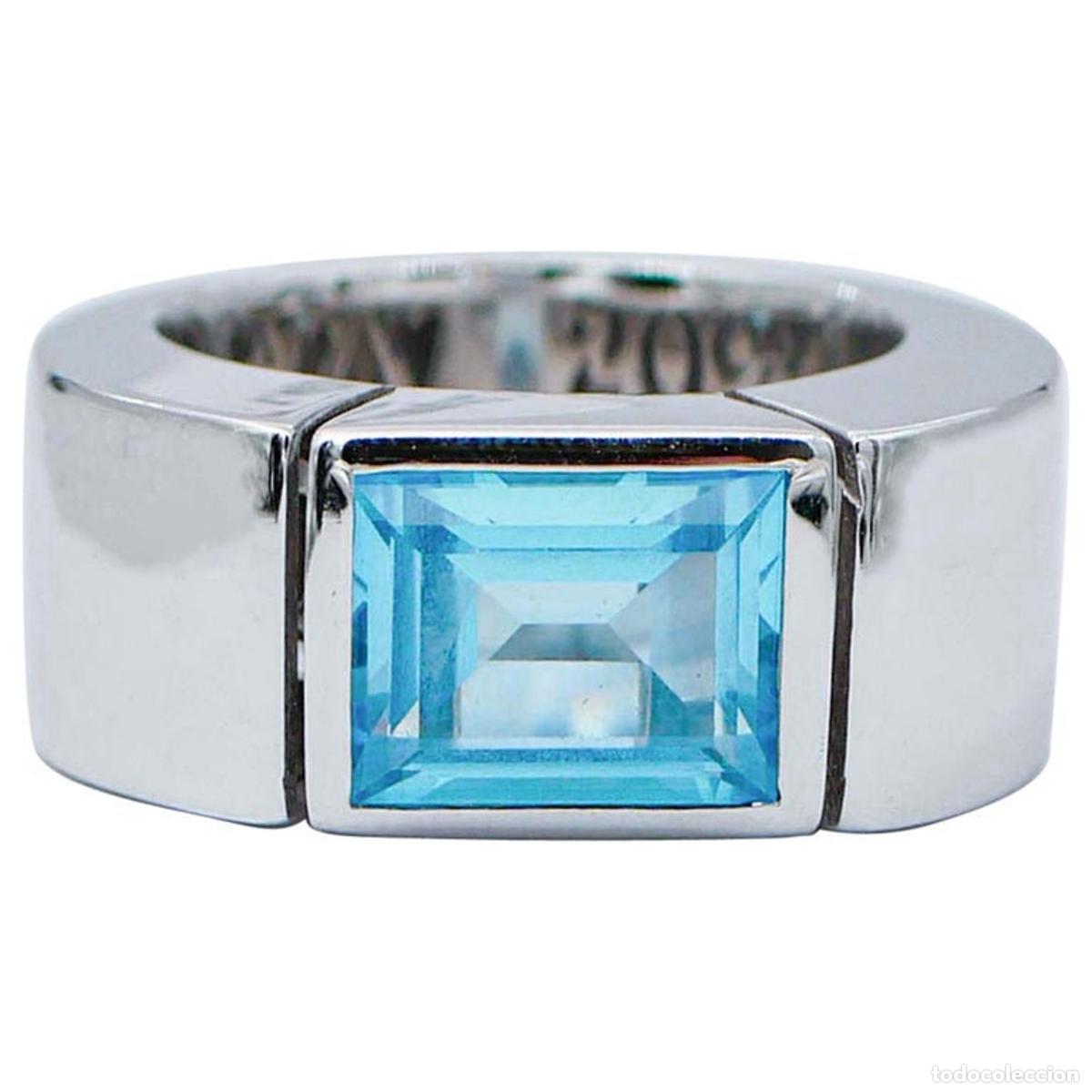 Joyeria: Anillo de oro blanco de 18 quilates con topacio azul - Foto 1