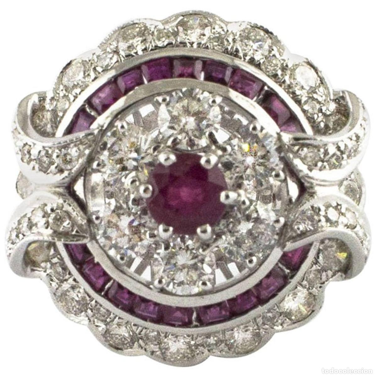 Joyeria: Anillo de c&oacute;ctel circular de oro blanco con rub&iacute; y diamante - Foto 1