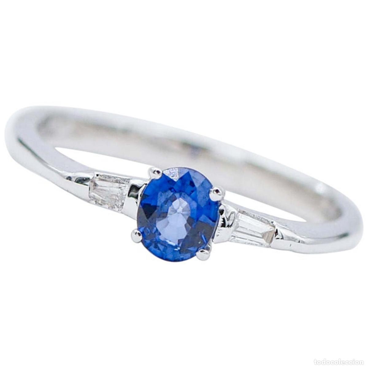 Joyeria: Anillo de oro blanco con zafiro y diamantes - Foto 1