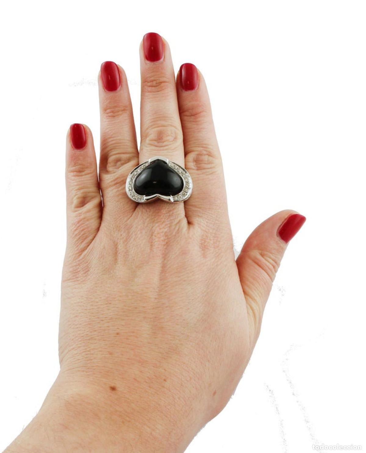 Joyeria: Anillo de moda de oro blanco con &oacute;nix y diamantes blancos en forma de coraz&oacute;n - Foto 8