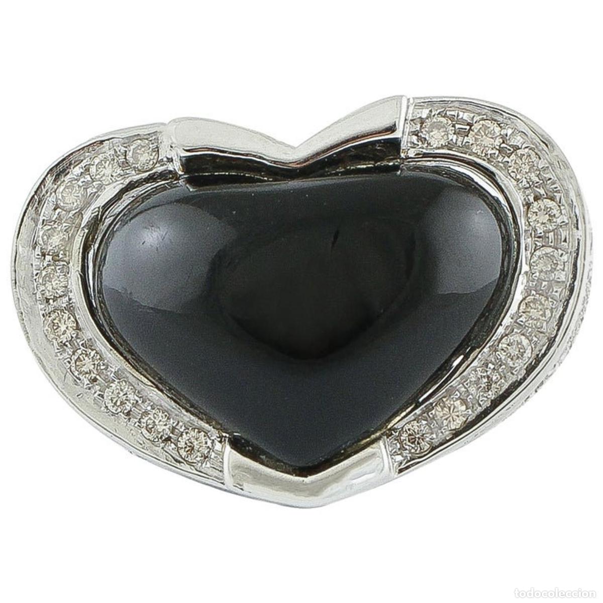 Joyeria: Anillo de moda de oro blanco con &oacute;nix y diamantes blancos en forma de coraz&oacute;n - Foto 1