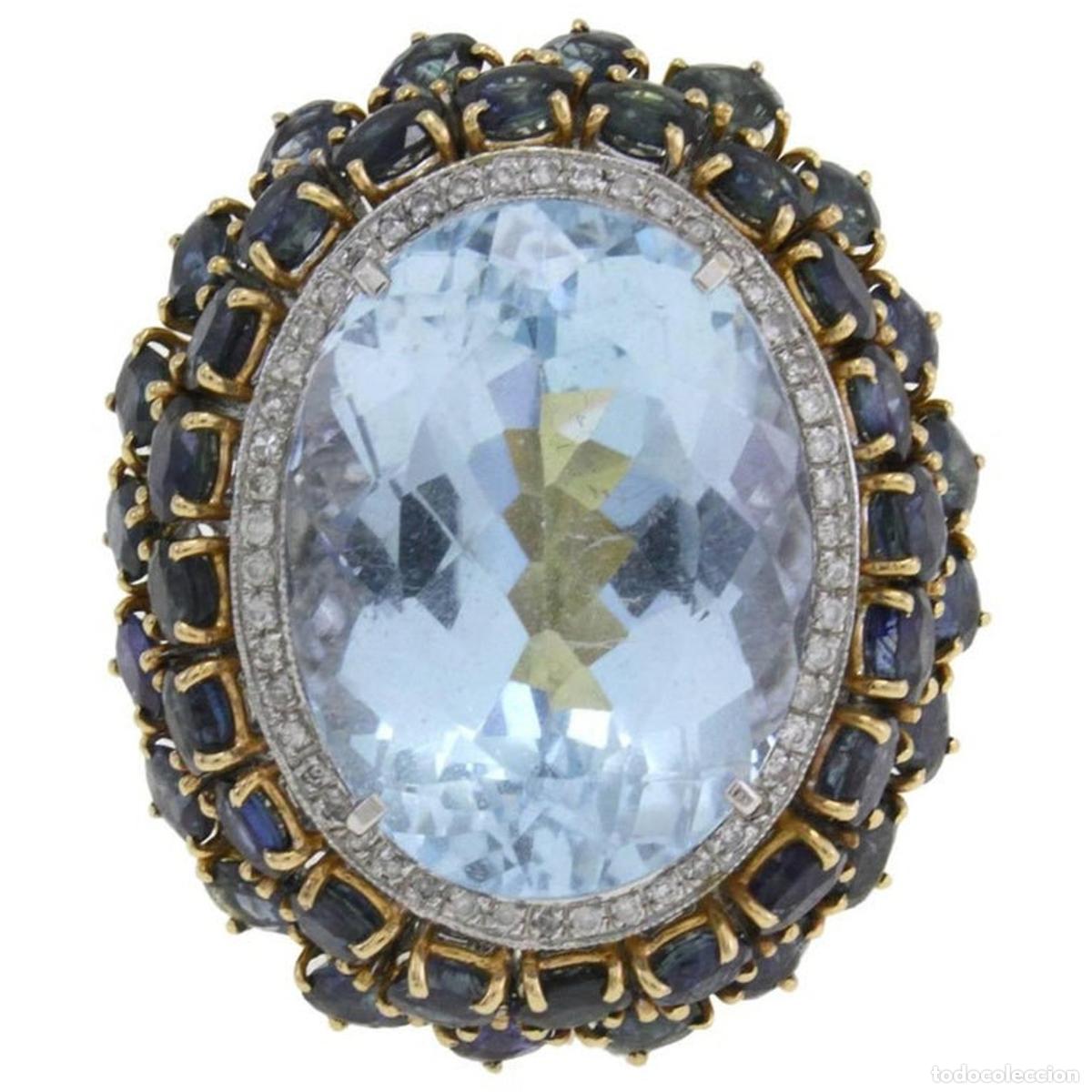 Joyeria: Anillo de oro con topacio azul y zafiro - Foto 1