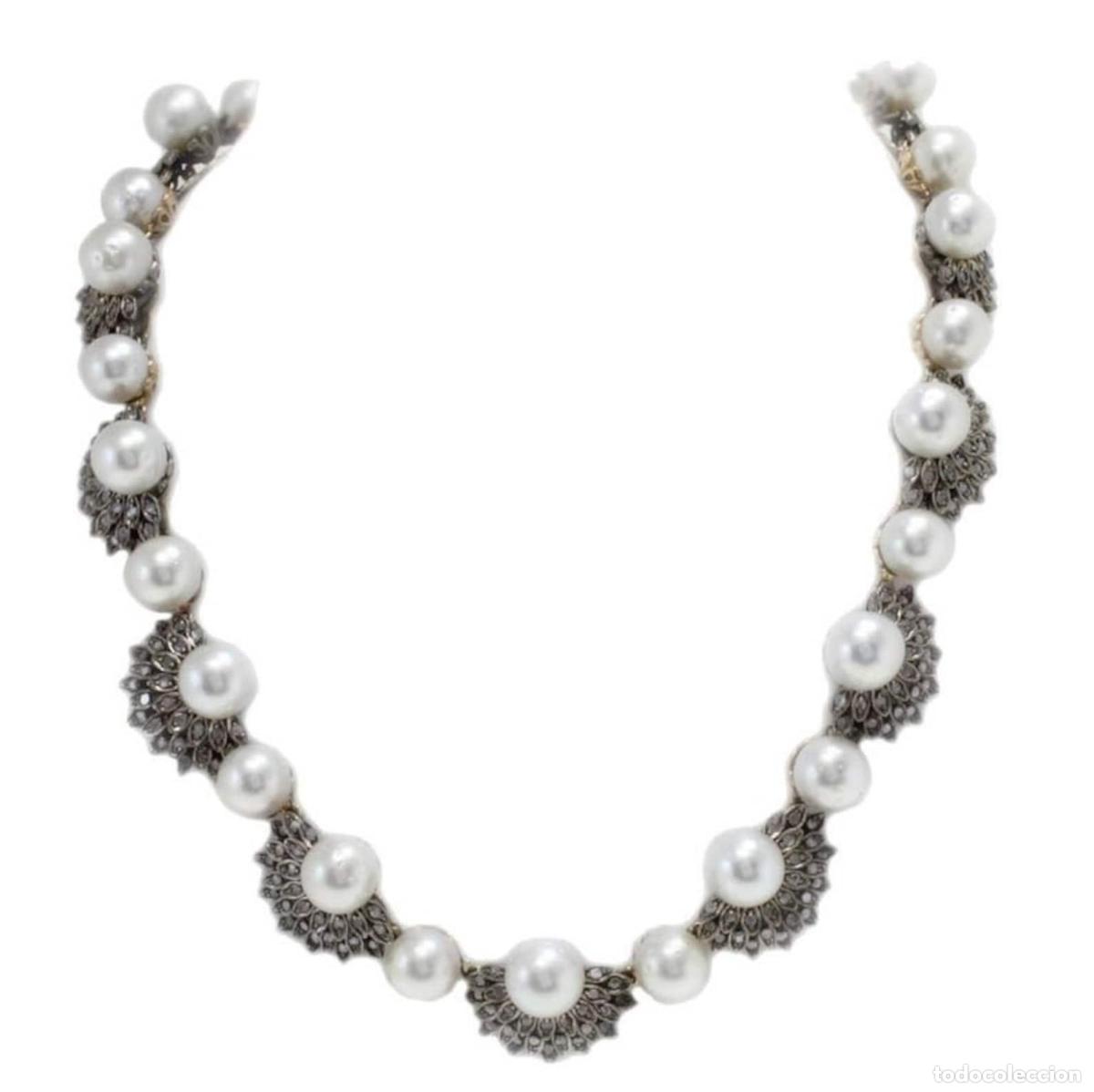 Joyeria: Collar de oro rosa y plata con diamantes y perlas marinas - Foto 1