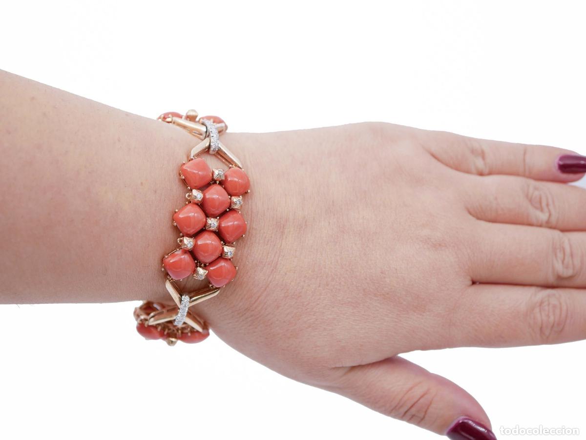 Joyeria: Pulsera de coral, diamantes, oro blanco y rosa - Foto 4