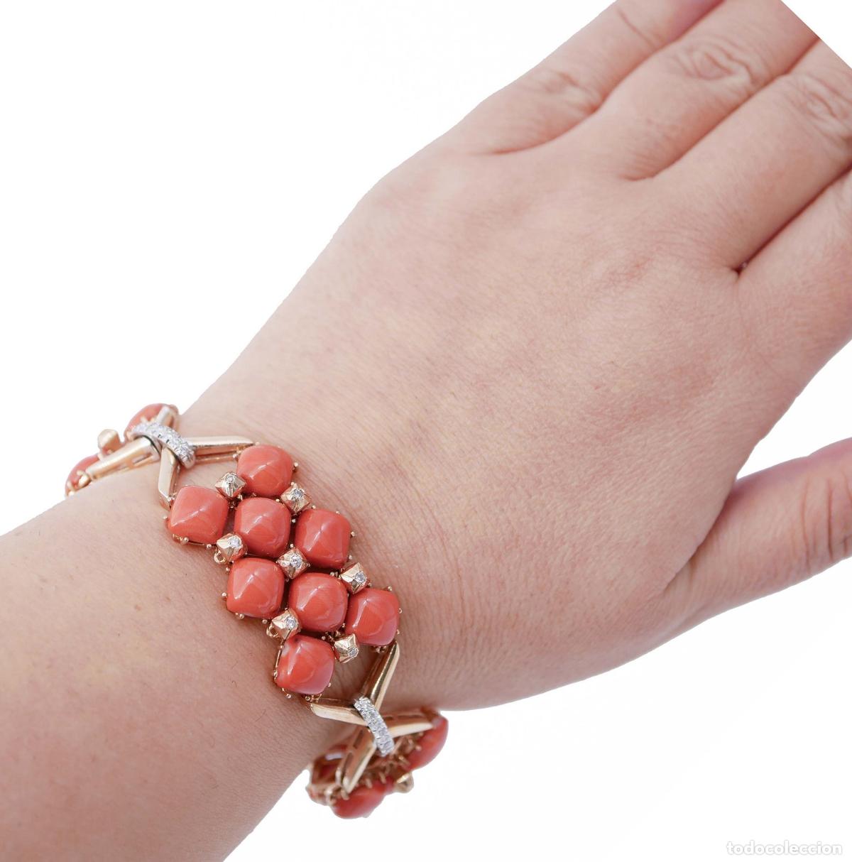 Joyeria: Pulsera de coral, diamantes, oro blanco y rosa - Foto 6