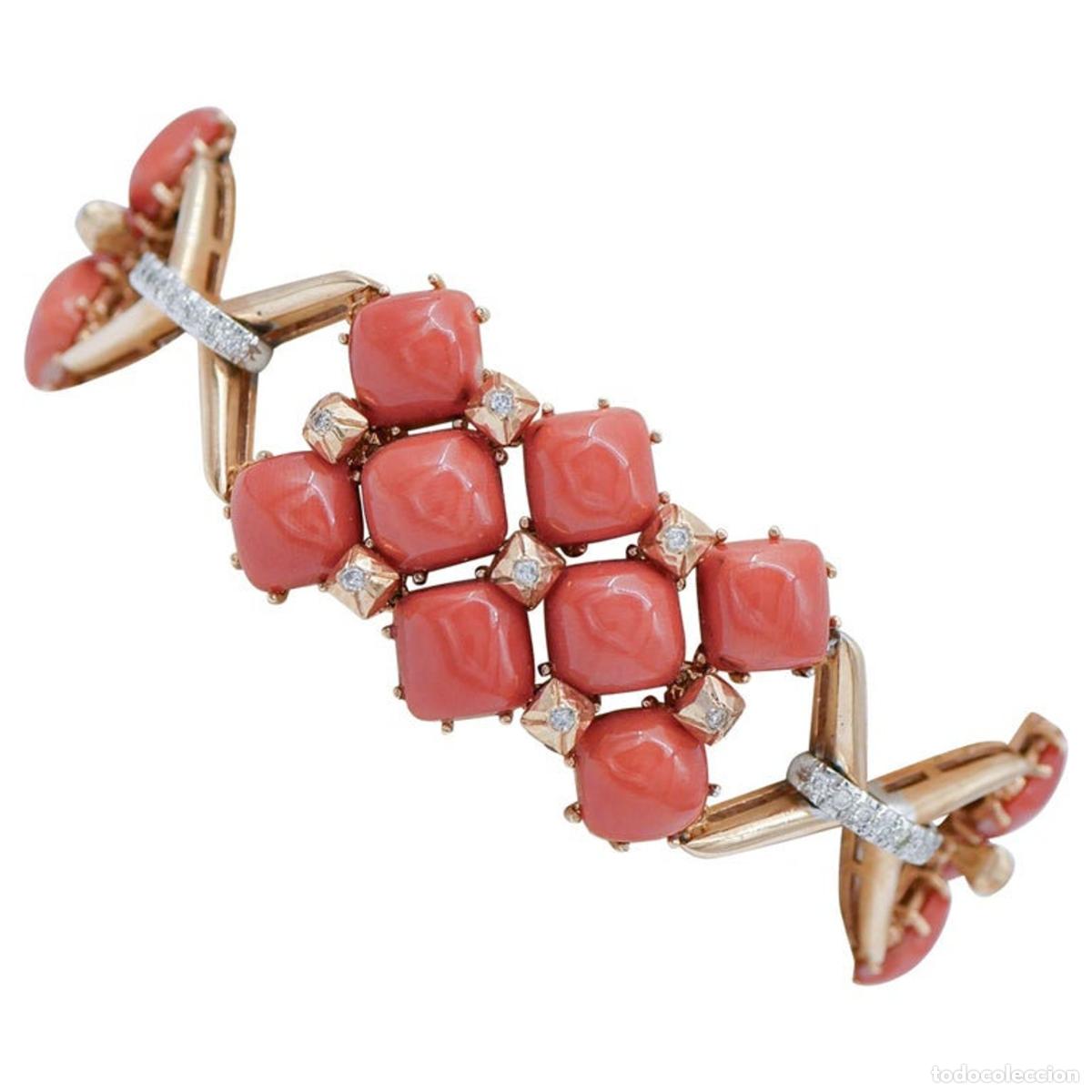 Joyeria: Pulsera de coral, diamantes, oro blanco y rosa - Foto 1