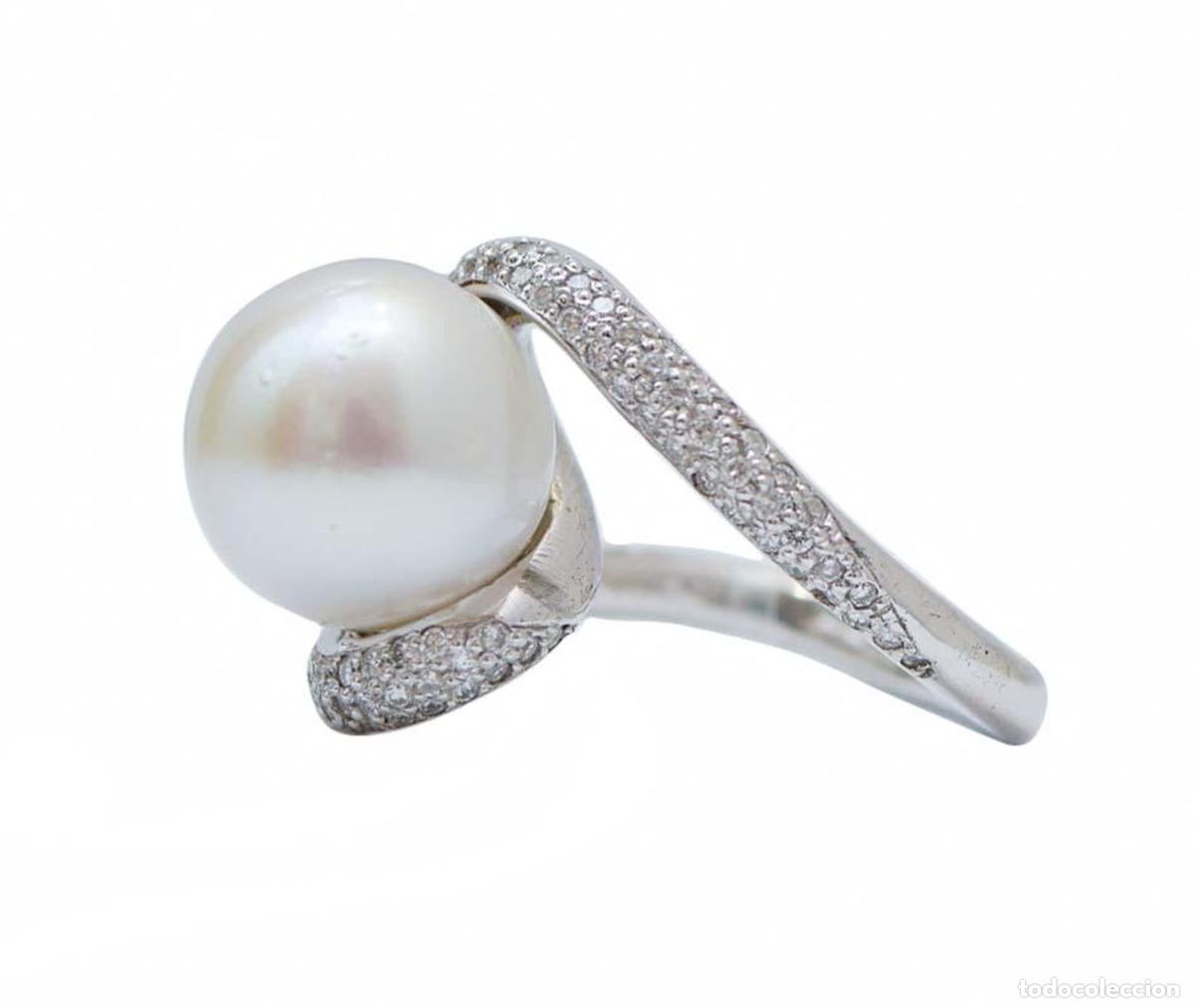 Joyeria: Anillo de oro blanco con perla de los mares del Sur, diamantes - Foto 2