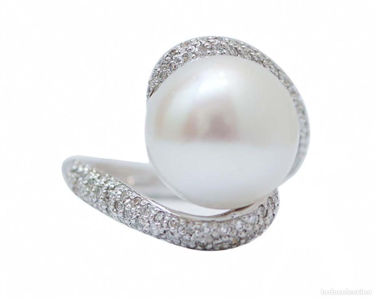 Joyeria: Anillo de oro blanco con perla de los mares del Sur, diamantes - Foto 4