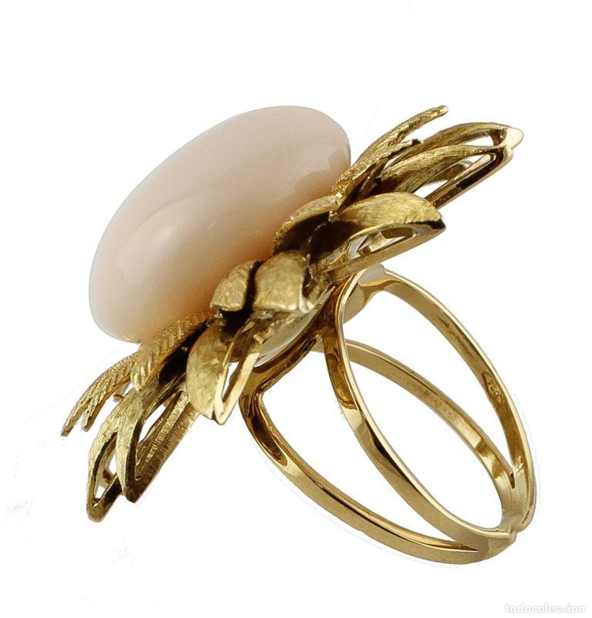 Joyeria: Anillo de moda con forma de flor de oro amarillo y bot&oacute;n de coral rosa - Foto 9