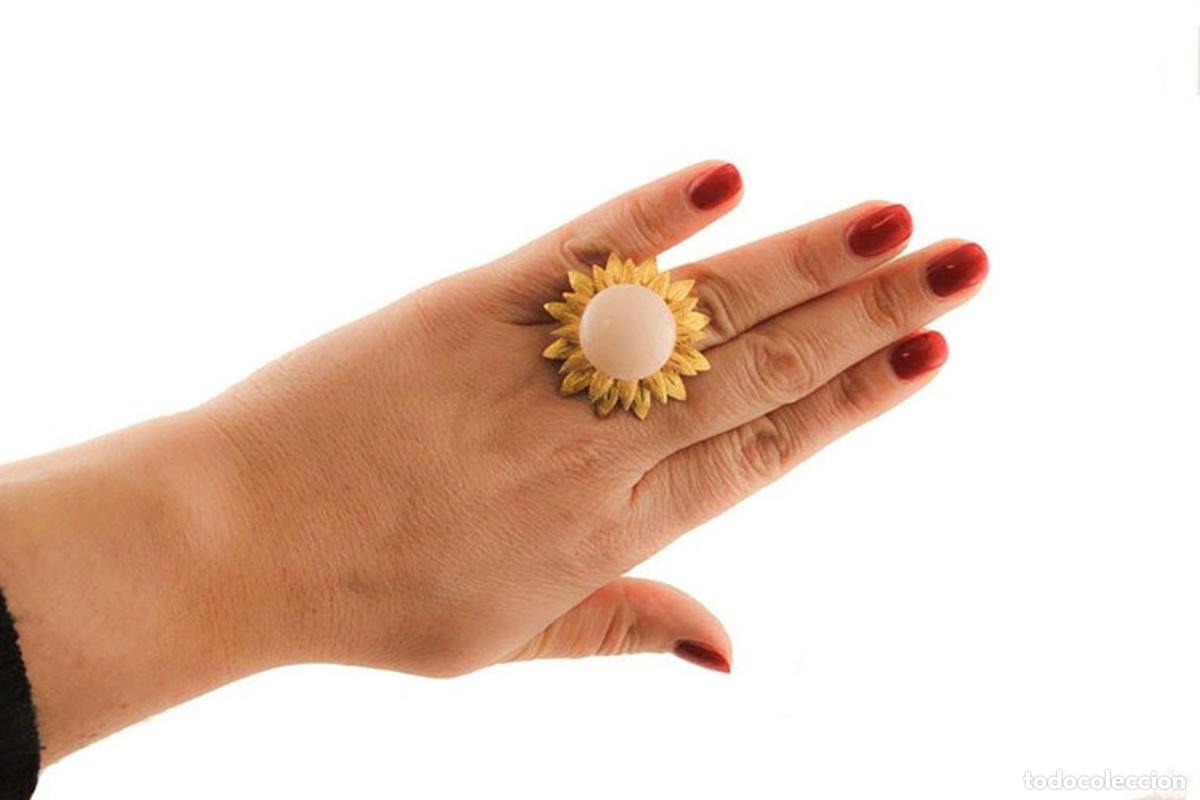 Joyeria: Anillo de moda con forma de flor de oro amarillo y bot&oacute;n de coral rosa - Foto 10