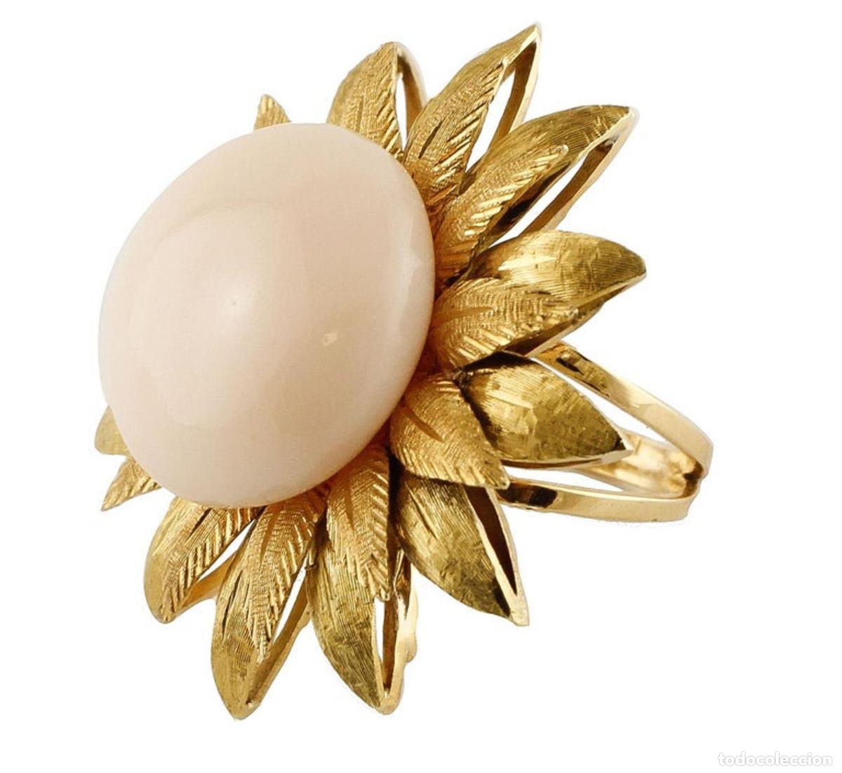 Joyeria: Anillo de moda con forma de flor de oro amarillo y bot&oacute;n de coral rosa - Foto 11