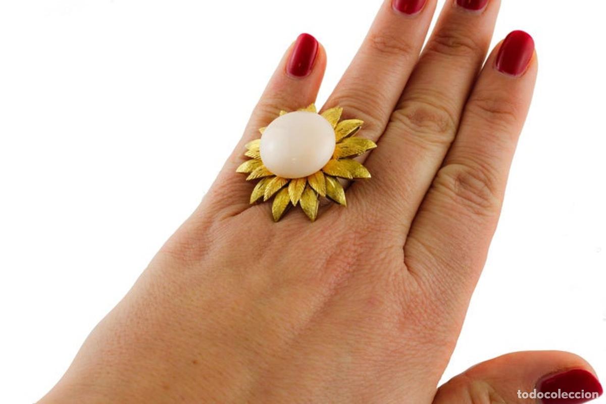 Joyeria: Anillo de moda con forma de flor de oro amarillo y bot&oacute;n de coral rosa - Foto 13