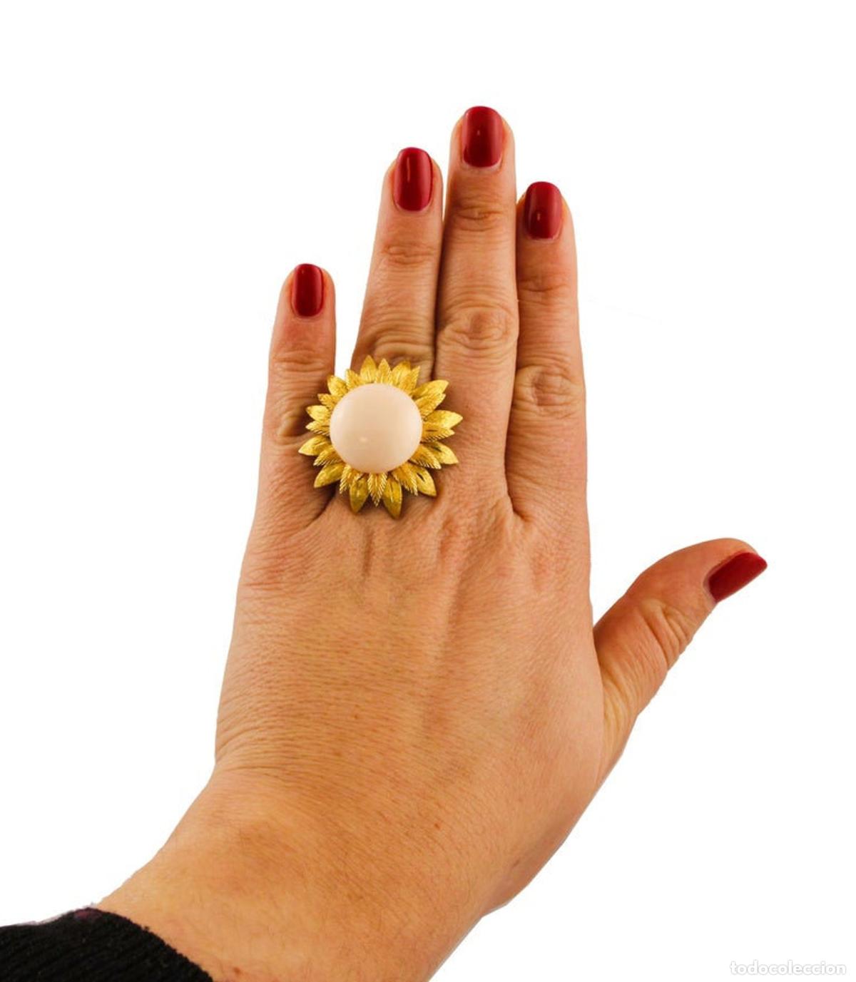 Joyeria: Anillo de moda con forma de flor de oro amarillo y bot&oacute;n de coral rosa - Foto 14